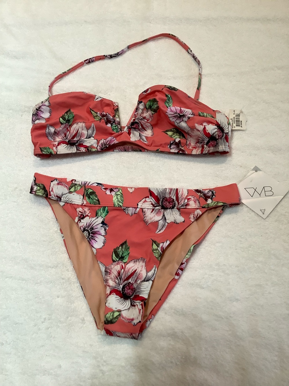 NWT sz Small VYB floral bandeau high cut leg bikini set